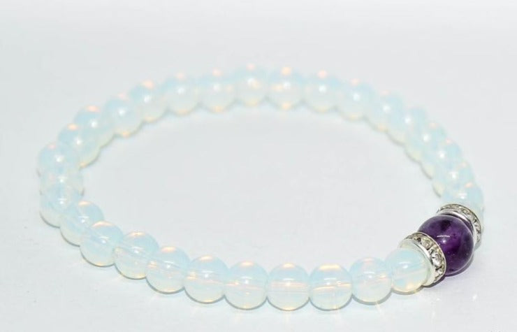 Natural Moonstone Opalite Amethyst Gemstone Bracelet