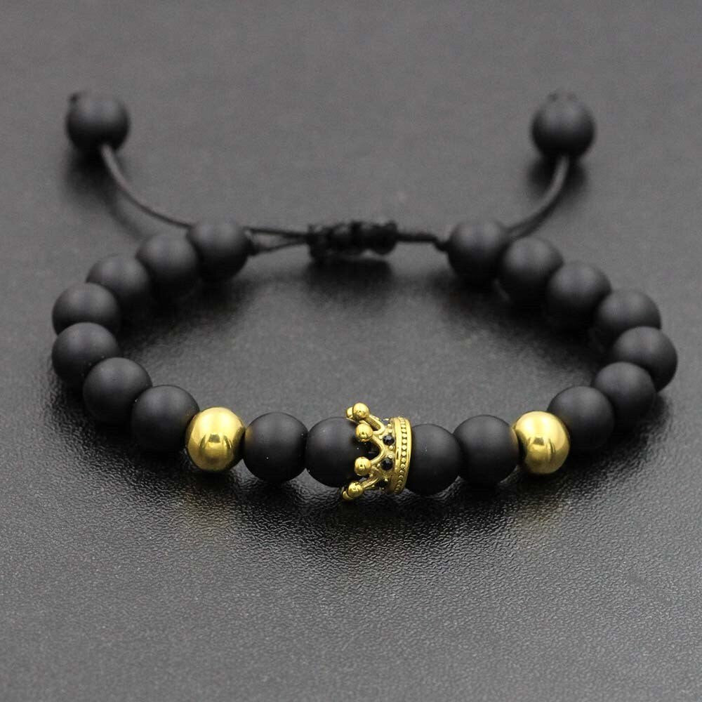 OFFER !!! Natural stone onyx stone bracelet with golden beads crown