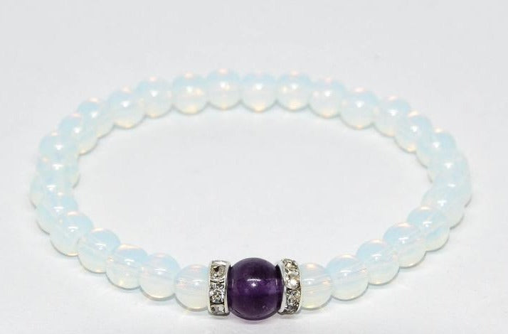 Natural Moonstone Opalite Amethyst Gemstone Bracelet