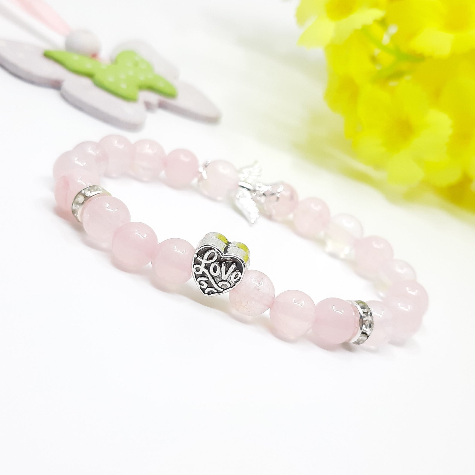 heart rose quartz bracelet