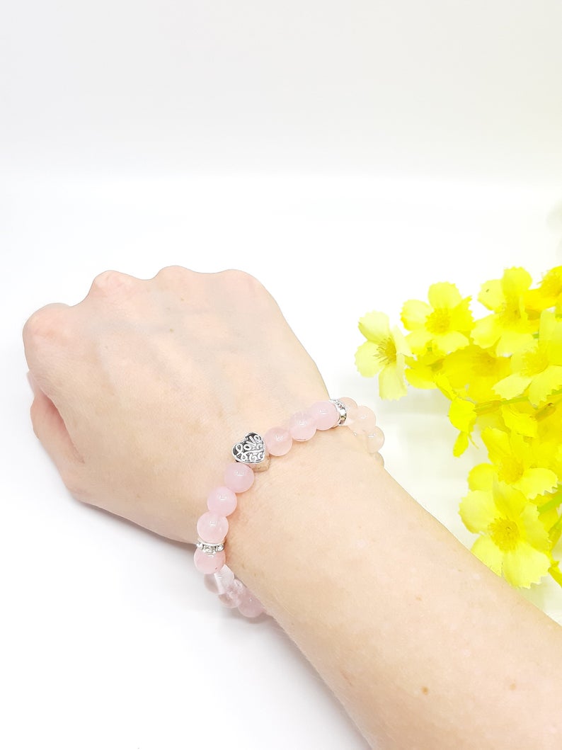 heart rose quartz bracelet