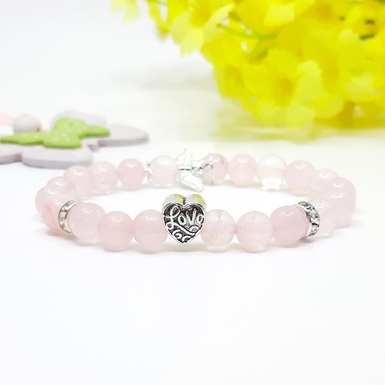 heart rose quartz bracelet