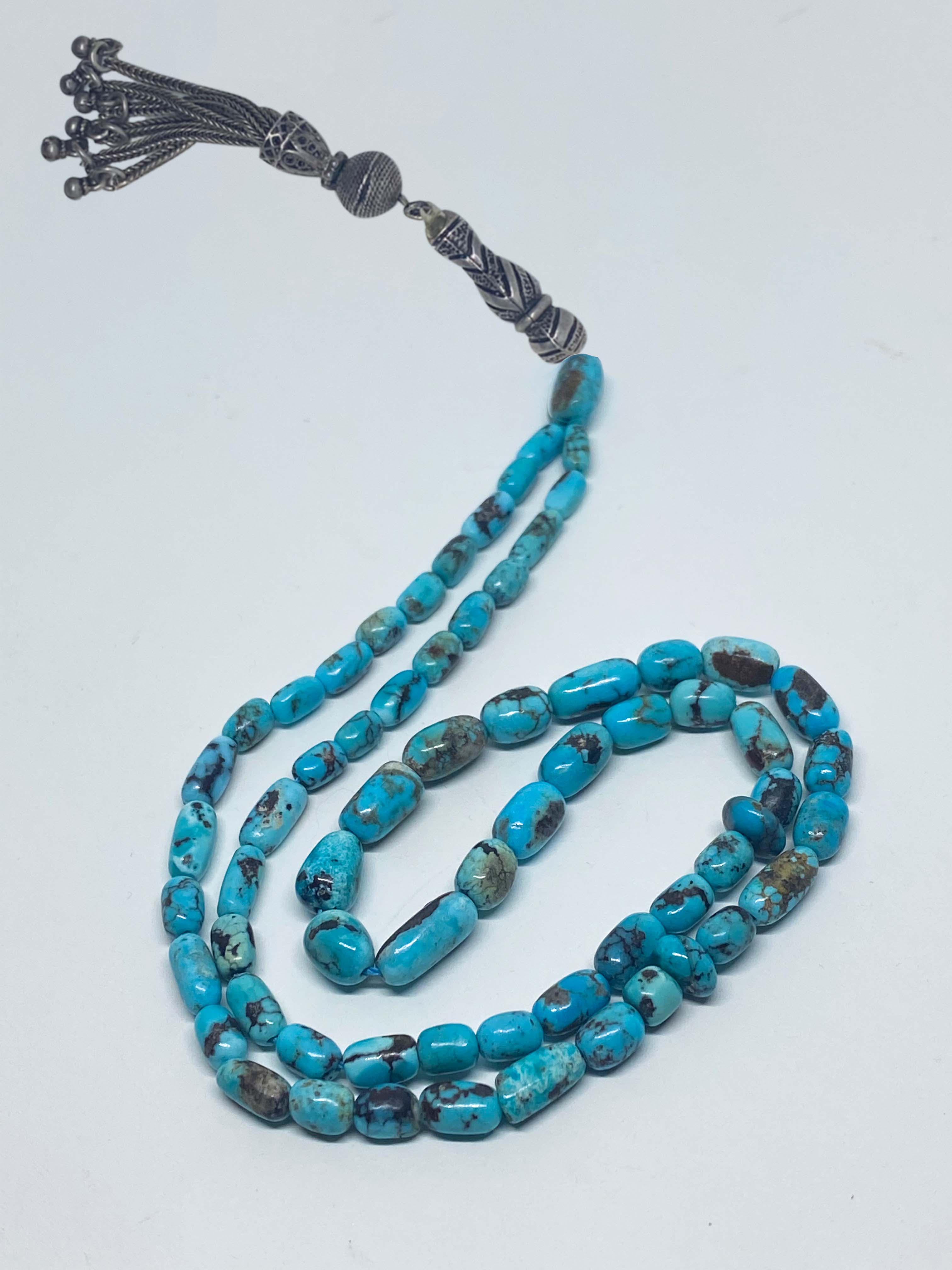 Nishabour Turquoise Misbaha (tasbih) islamic praying beads turquoise gemstone with Silver Original guaranteed