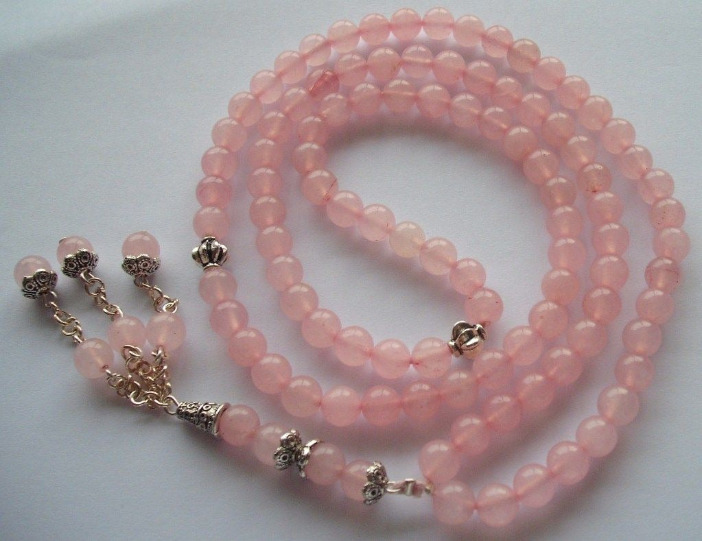 Rose quartz Mesbaha (tasbih). islamic praying beads rose quartz gemstone