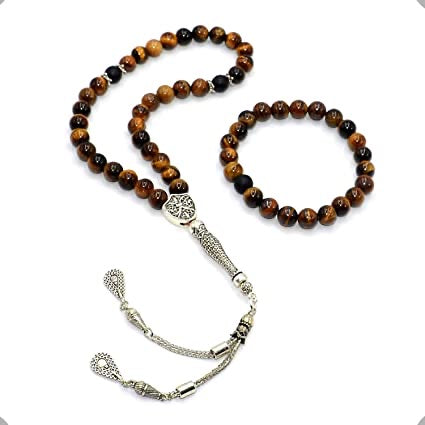 Tiger eye pack Mesbaha (tasbih) islamic praying beads and bracelet gemstone