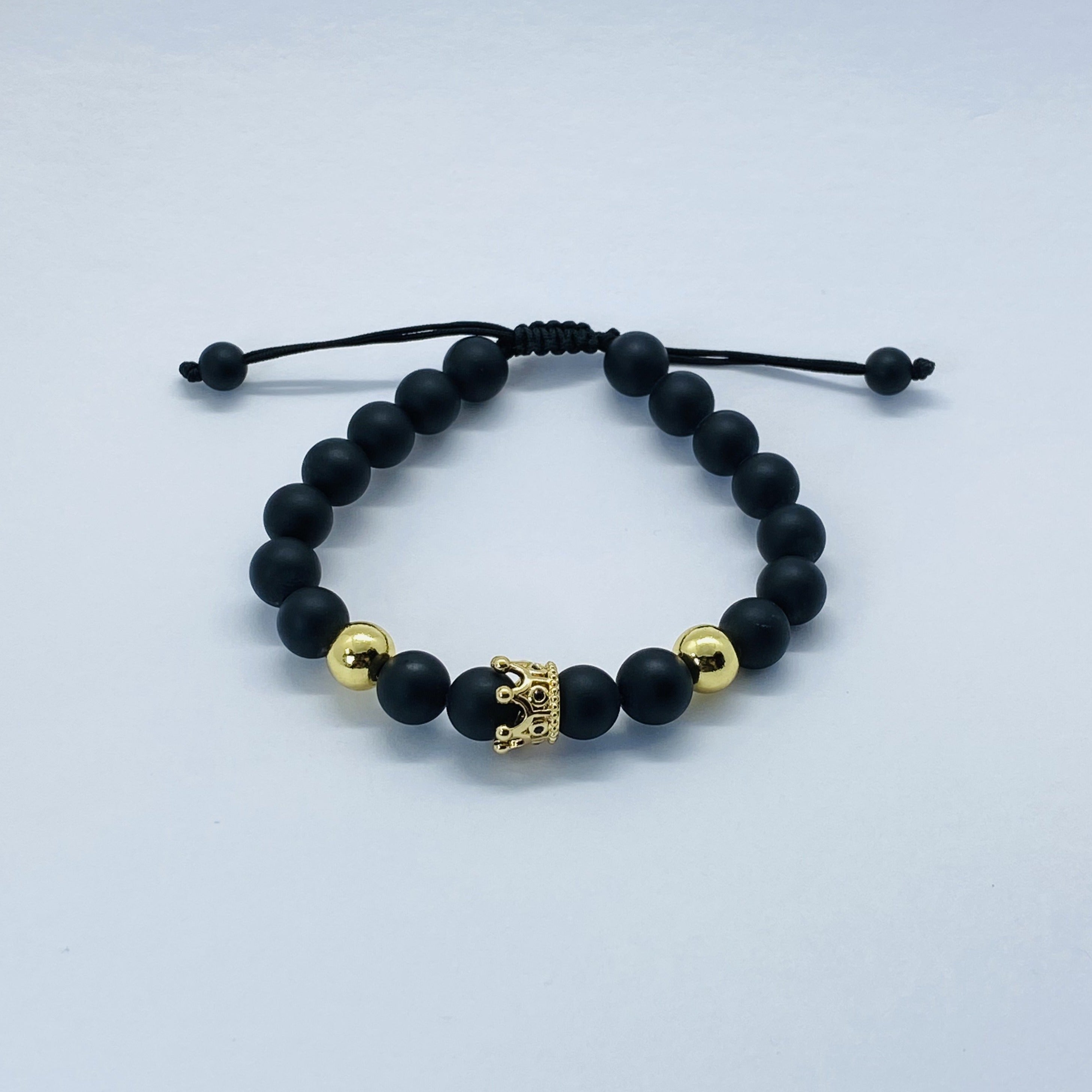 OFFER !!! Natural stone onyx stone bracelet with golden beads crown