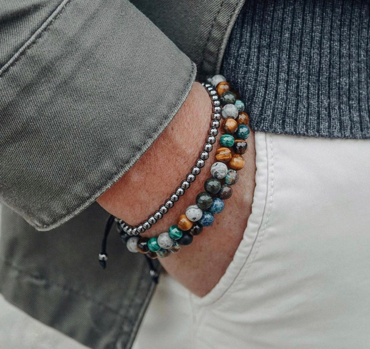 3 stones bracelet (tiger eye, malachite...)