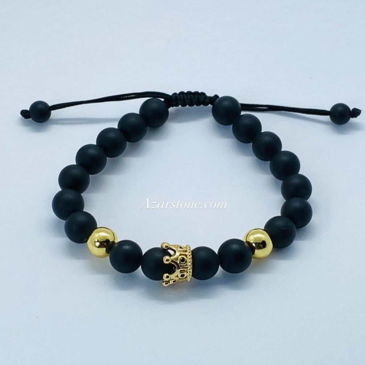 OFFER !!! Natural stone onyx stone bracelet with golden beads crown