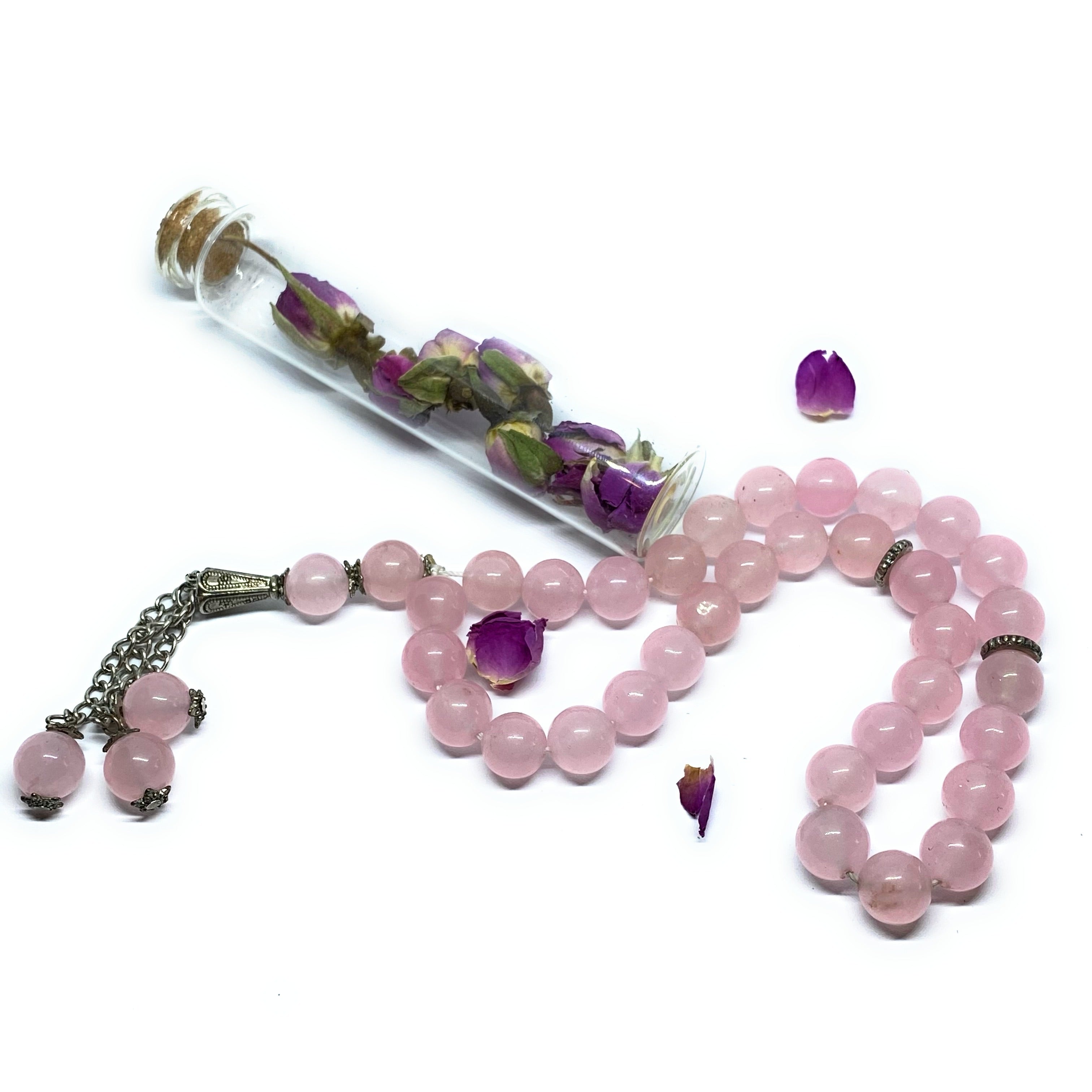 Rose quartz Mesbaha (tasbih). islamic praying beads rose quartz gemstone