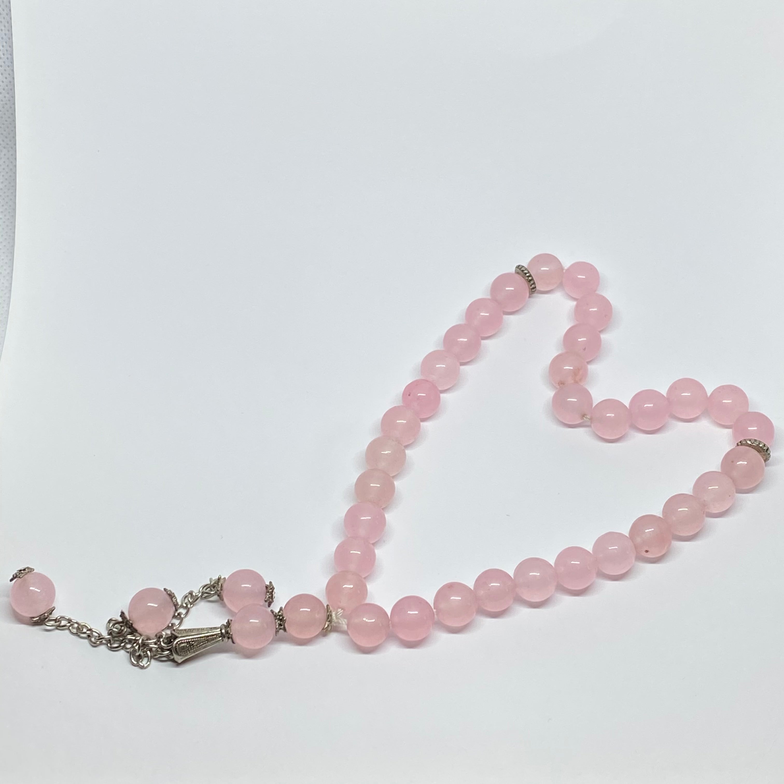 Rose quartz Mesbaha (tasbih). islamic praying beads rose quartz gemstone