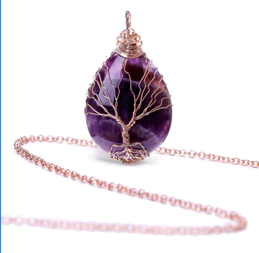 Amethyst tree of life pendant necklace