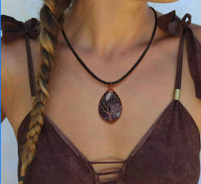 Amethyst tree of life pendant necklace