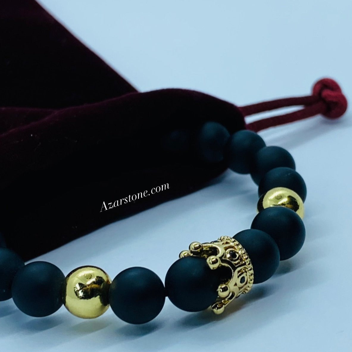 OFFER !!! Natural stone onyx stone bracelet with golden beads crown